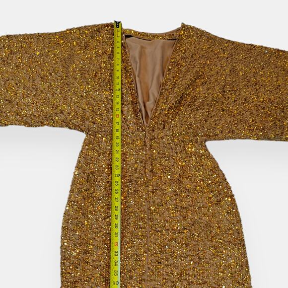 ASOS Modern Batwing Sleeve Midi Dress Sequin Gold Women Small Size 4 - Picture 12 of 16